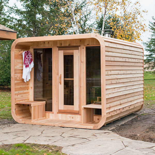 8'x7' (244x214cm) Luna Sauna with Porch- Knotty Cedar