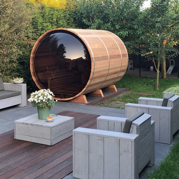 7'x8' (214x244cm) Panoramic Sauna with Porch Package - Clear Cedar