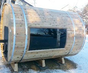 Curved Window on Side of Barrel Sauna